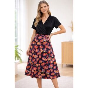 Rebecca Vallance Linen Blend Skirt Sz 10 Midi‎ Floral Coastal Euro Summer Beachy
